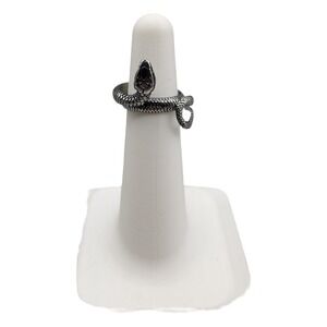 Punk Coiled Snake Ring Snake Wrap Ring Silver Tone Textured Serpent Size 7